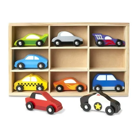 Melissa & Doug Wooden Cars Vehicle Set in Wooden Tray