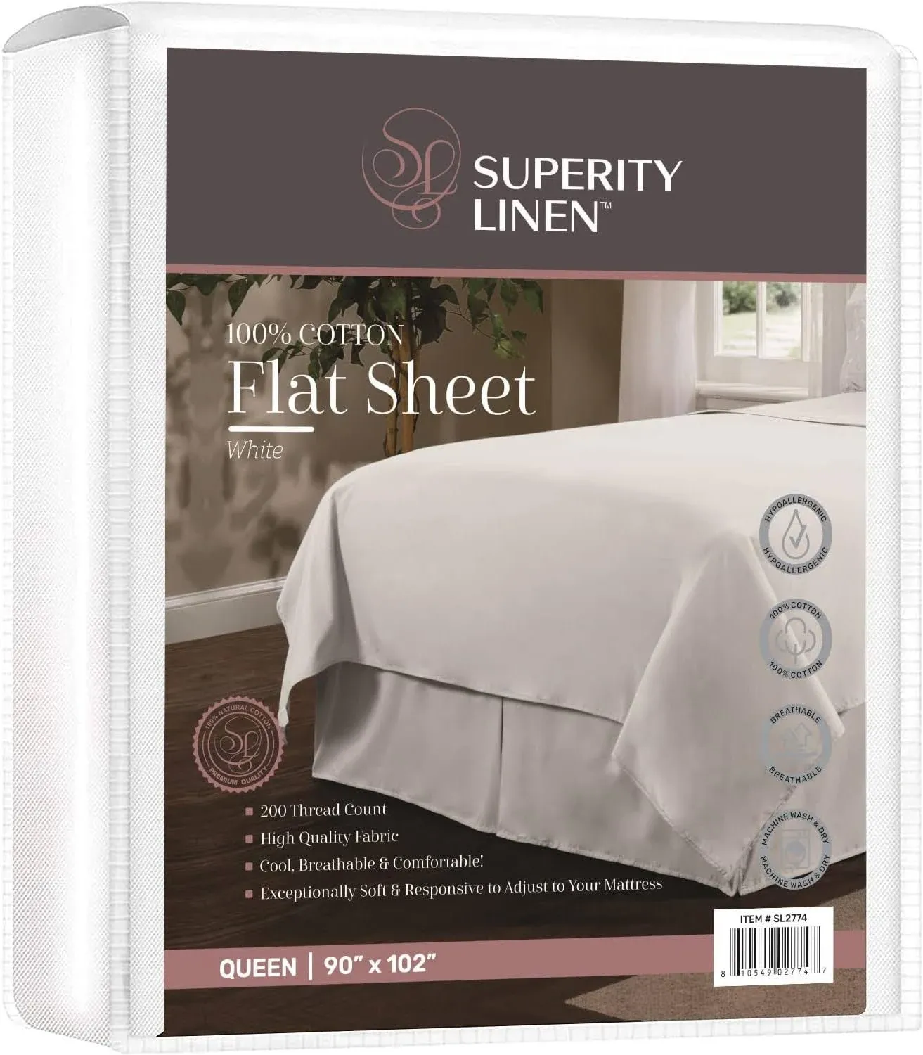 Superity Linen Cotton Flat Sheet White