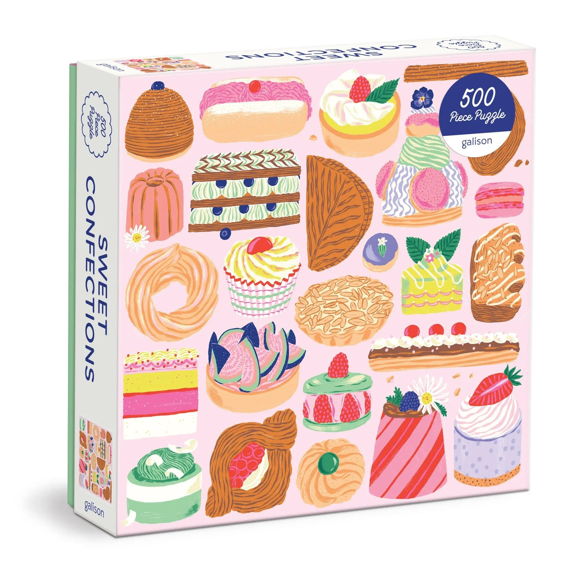 Galison Sweet Confections – 500 Piece Puzzle Fun and Challenging Activity with Bright and Bold Artwork of Sweet Patisserie Treats for Adults and Families