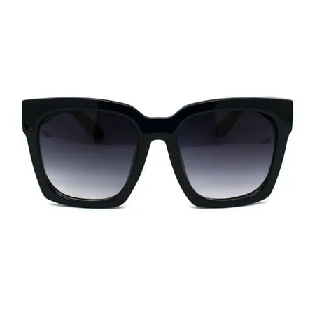 Womens Boyfriend Style Oversize Horned Rim Thick Plastic Sunglasses Dark Navy Smoke