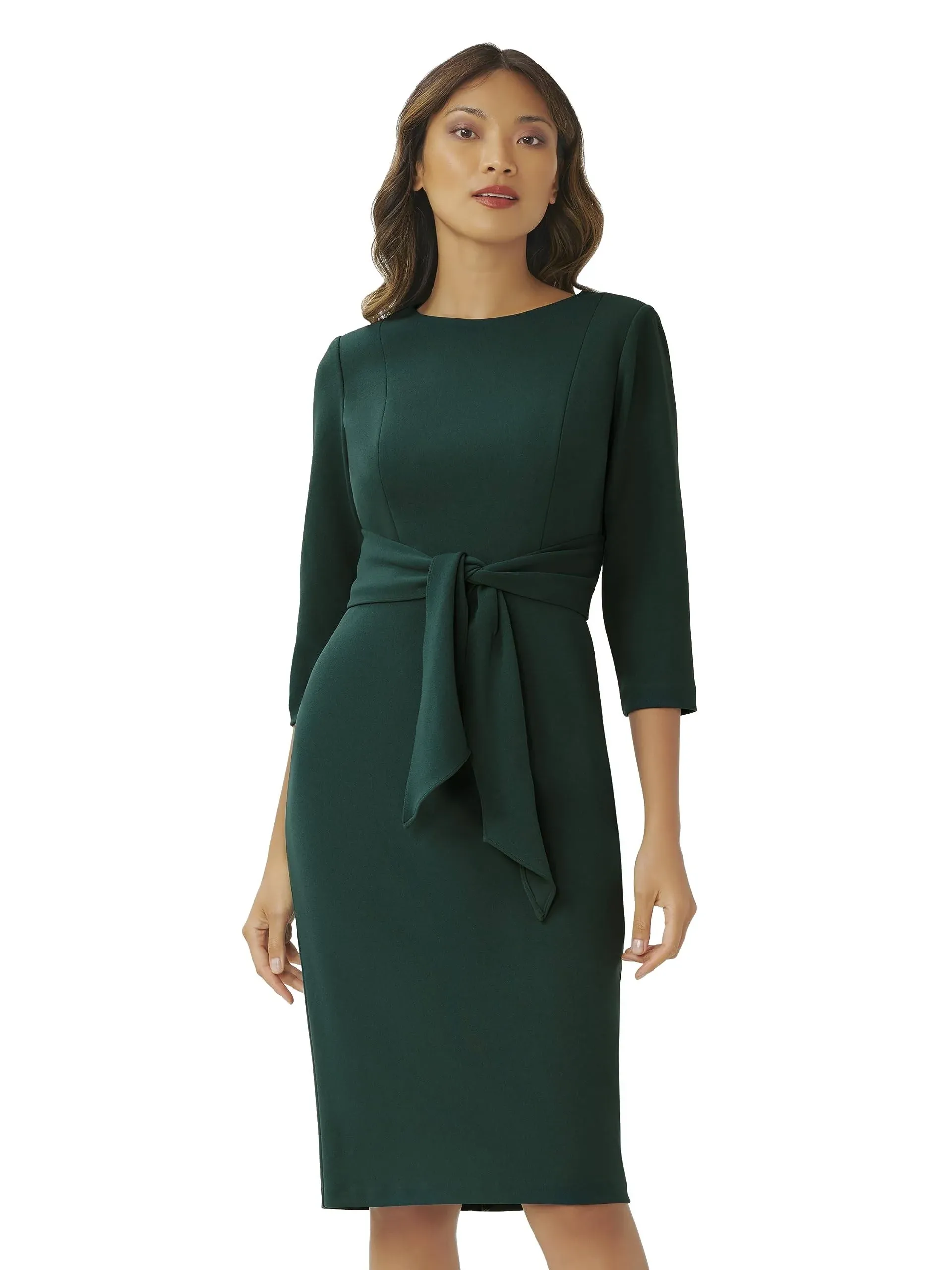 Adrianna Papell Women's Bow Sheath Dress with Three Quarter Sleeves