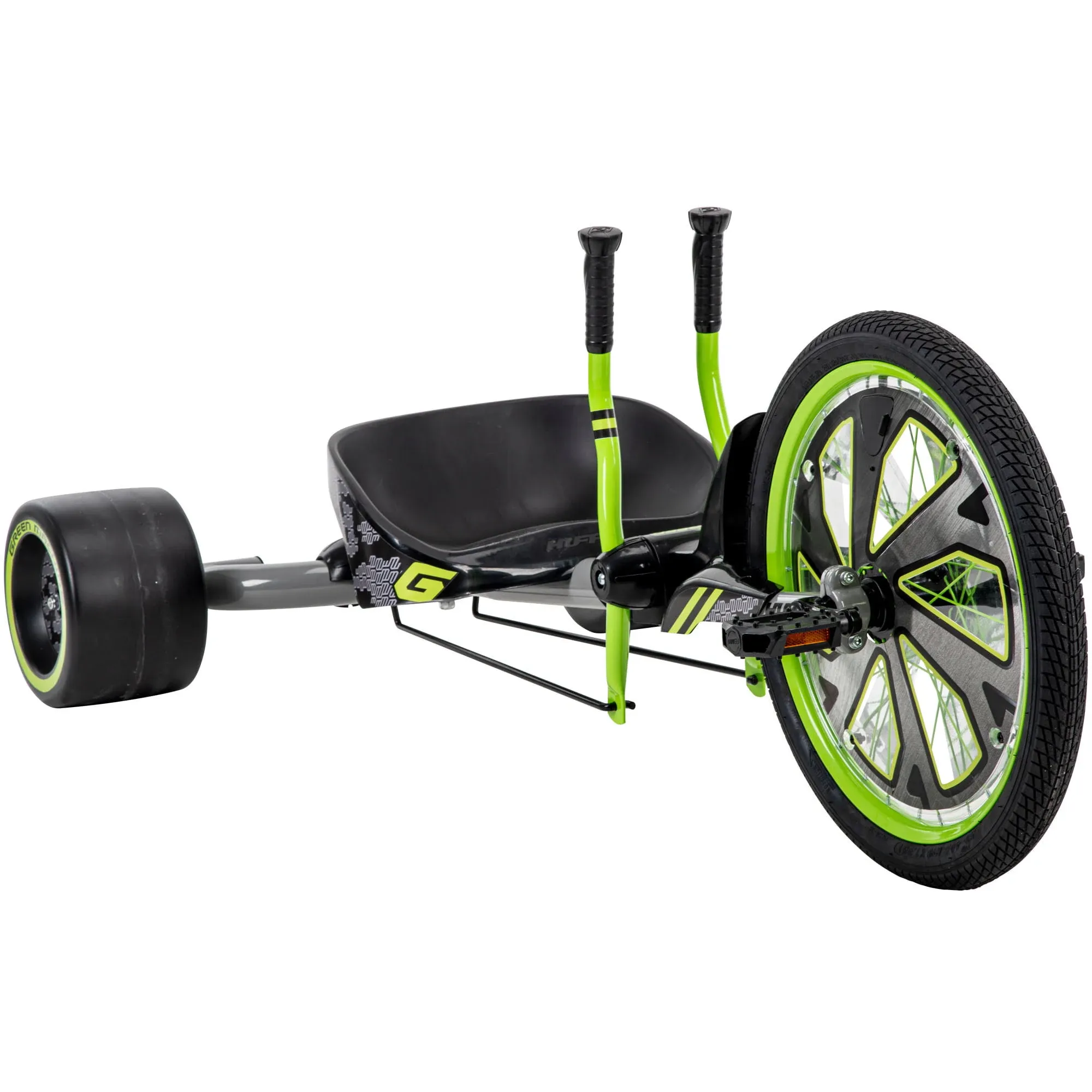 Huffy Green Machine 20 Inch Drift Trike, Sleek Ergonomic Design, Adjustable Seat, Durable Steel Frame, Easy to Operate, Drift Trike for Kids Ages 8+, LED Light Accents, Coaster Brake, Green and Black