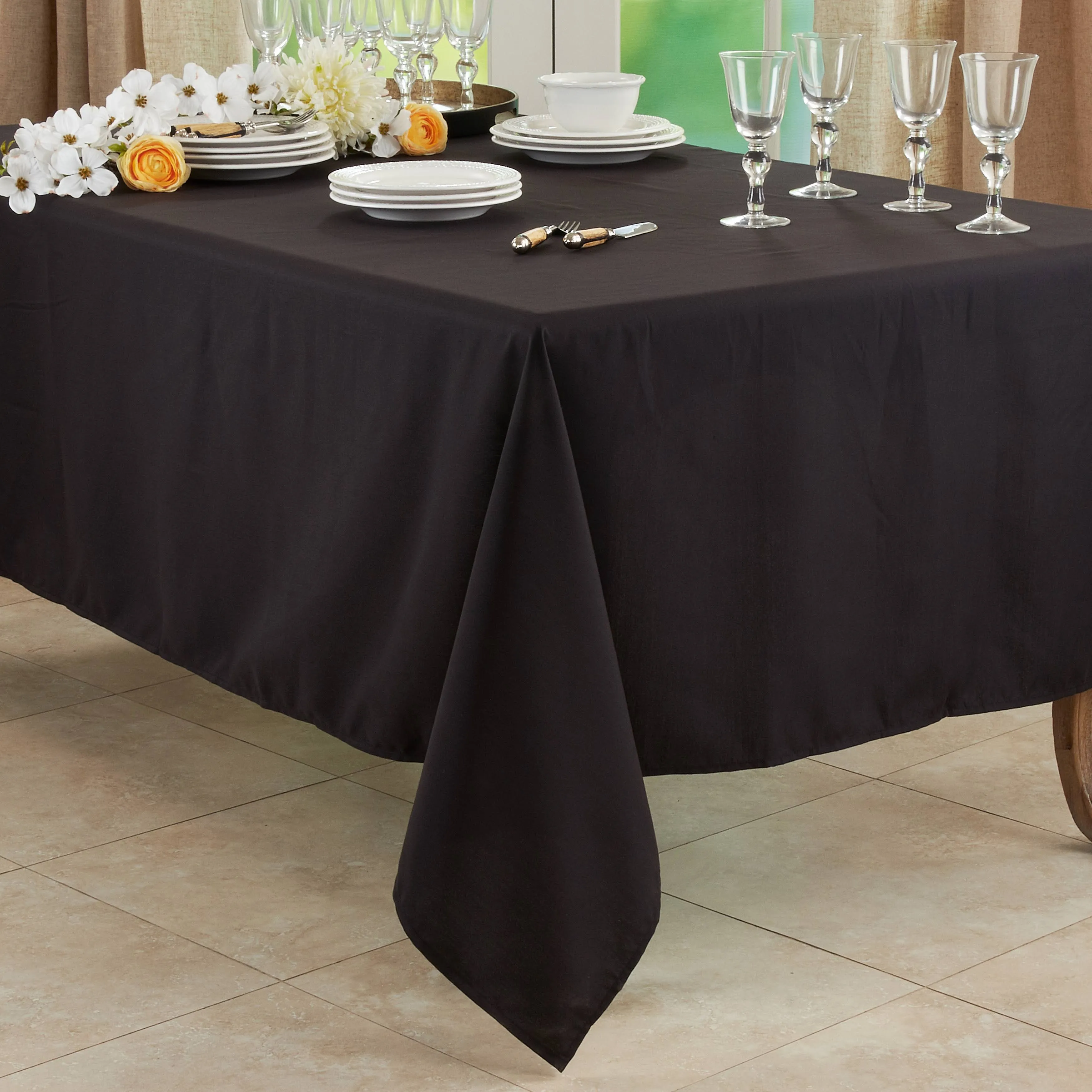 SARO LIFESTYLE Collection Casual Design Everyday Tablecloth, 60", Black