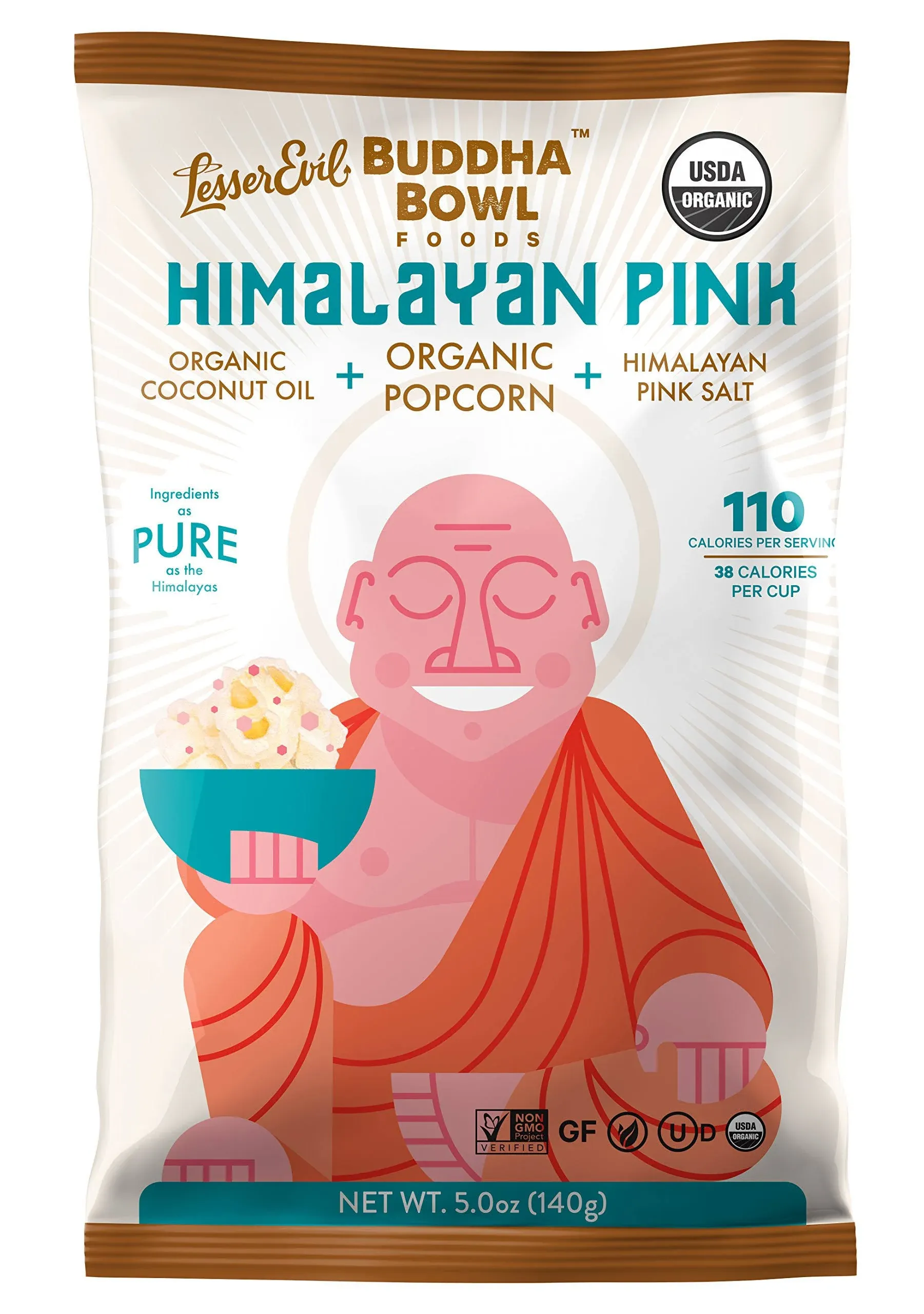 LesserEvil Organic Popcorn, Himalayan Pink Salt, 5 Ounce, 12 Count