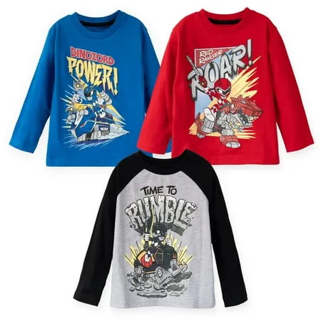 Power Rangers Little Boys 3 Pack Long Sleeve T-Shirts Toddler to Big Kid