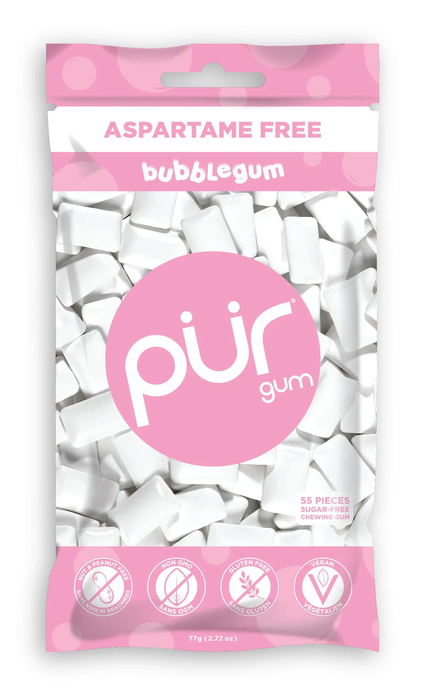 PUR Gum | Aspartame Free Chewing Gum | 100% Xylitol | Sugar Free, Vegan, Gluten Free & Keto Friendly | Natural Bubblegum Flavored Gum, 9 Pieces (Pack of 12)