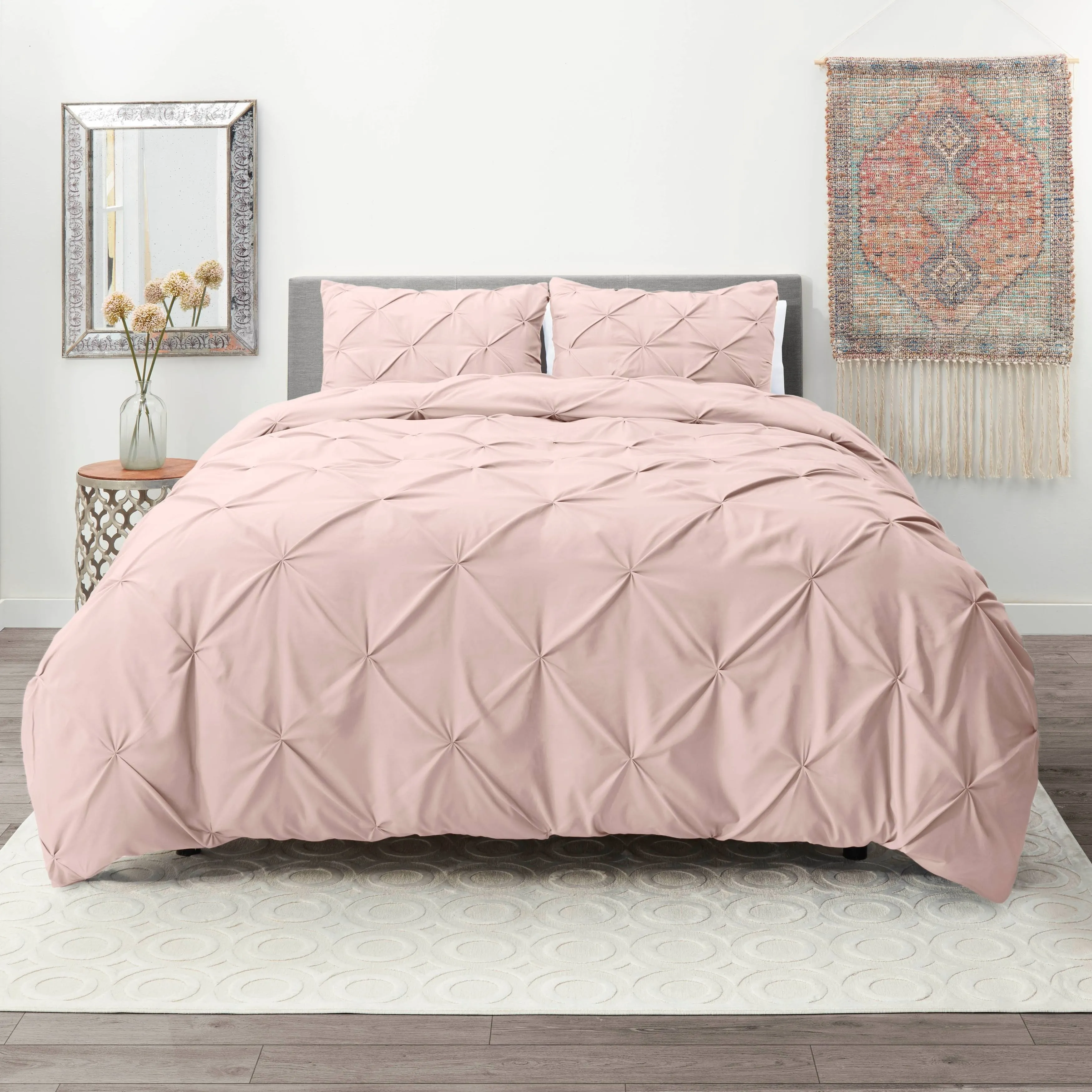 Nestl Blush Duvet Cover Full Size - Pintuck Full Size Duvet Cover Set, 3 Piece Double Brushed Duvet Cover with Button Closure, 1 Pinch Pleated Full Duvet Cover 80x90 inches and 2 Pillow Shams