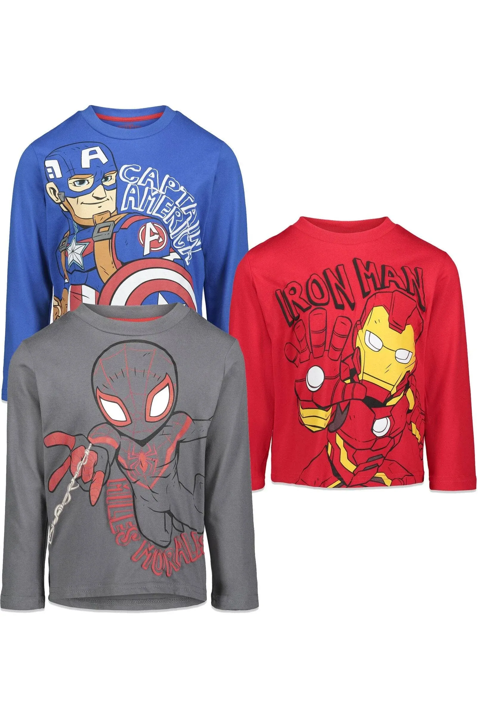 Marvel Avengers Little Boys 3 Pack Long Sleeve Graphic T-shirts 7-8