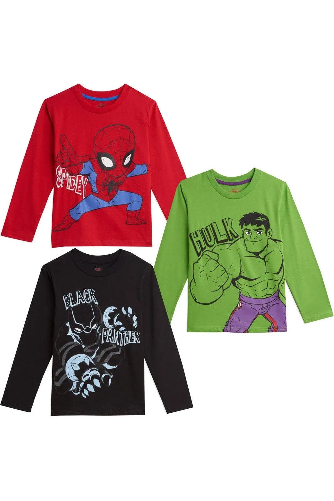 Marvel Avengers Hulk Black Panther Spider-Man Little Boys 3 Pack T-shirts ...