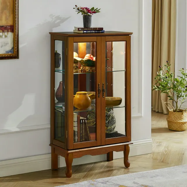 Curio Cabinet Lighted Curio Diapaly Cabinet with Adjustable Shelves - Oak