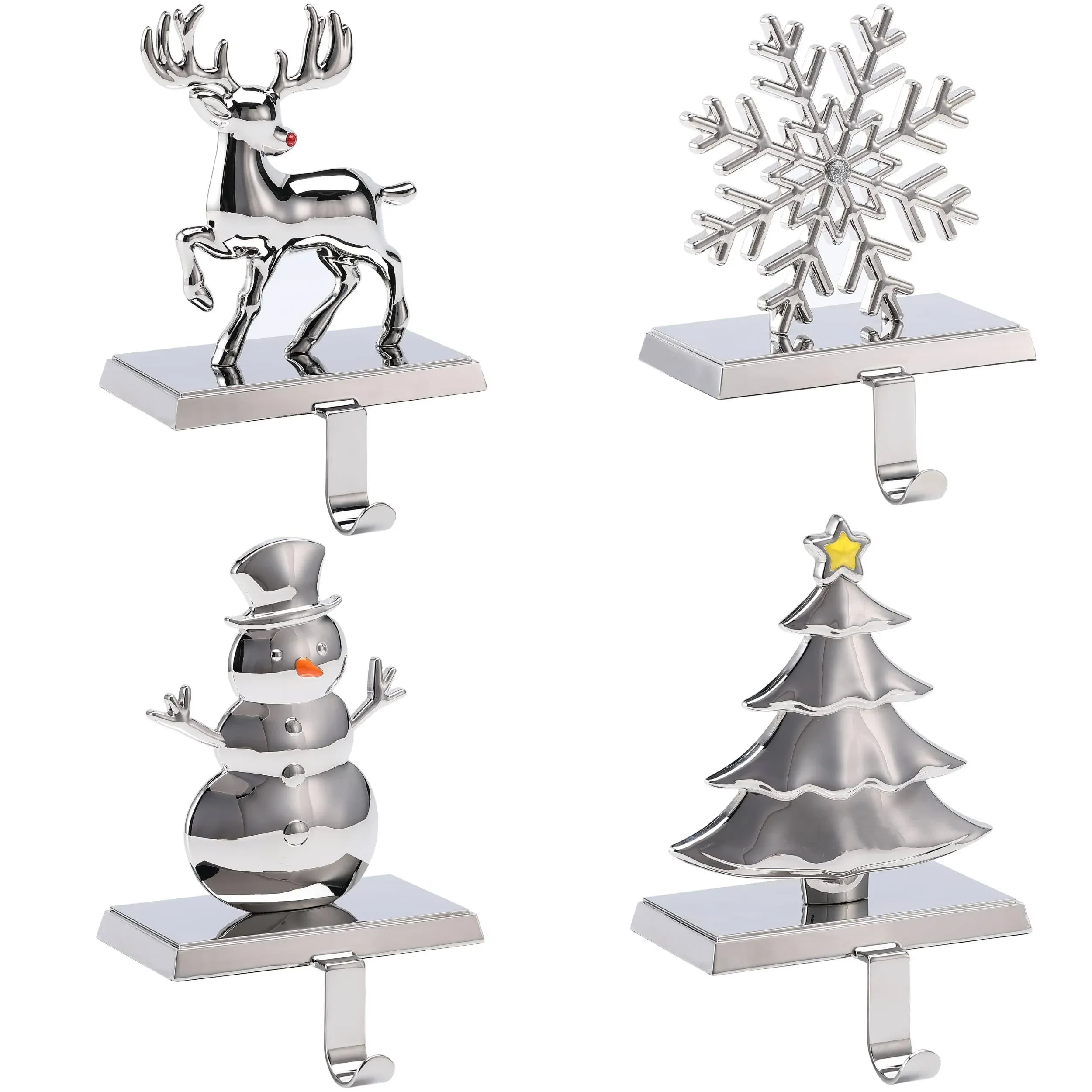 Birdrock Home Christmas Stocking Holders for Mantel Set of 4 - Reindeer, Snowman ...