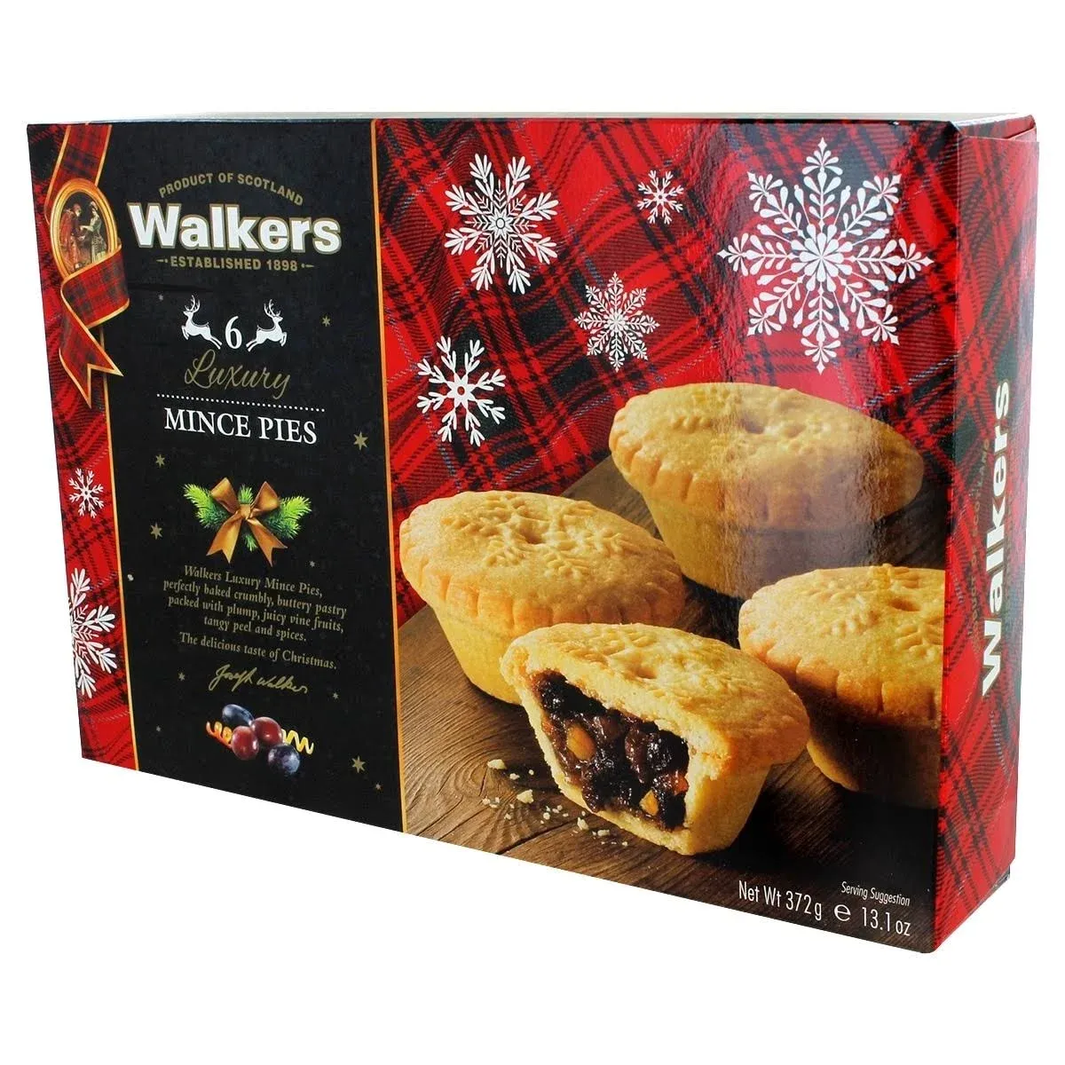 Holiday Mini Mincemeat Tarts - 1 Box, 6 Pieces Luxury Mincemeat Inside, 13.1 Ounce | Buttery Pie Pastry | Perfect Pie for Holidays, Birthdays | by Walkers