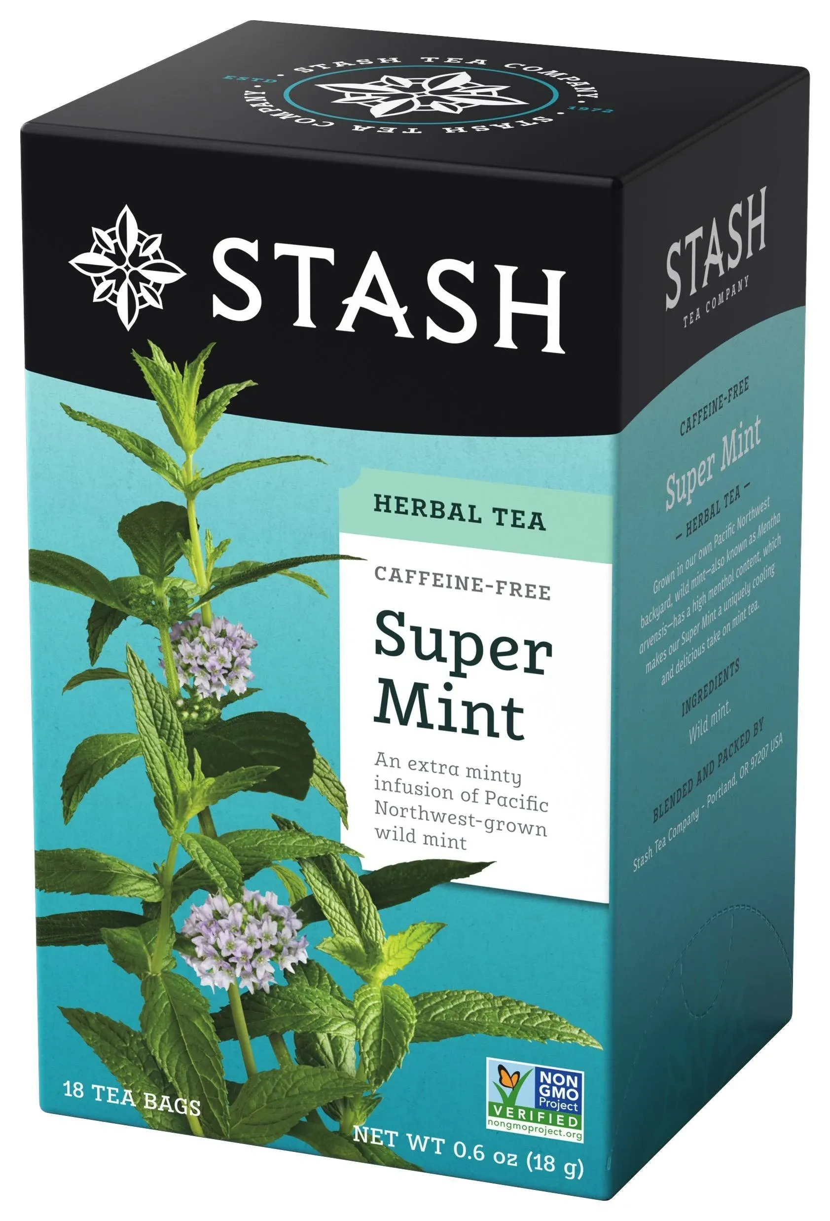 Stash Tea Super Mint Herbal Tea - Naturally Caffeine Free, Non-GMO Project Verified Premium Tea with No Artificial Ingredients, 18 Count (Pack of 6) - 108 Bags Total