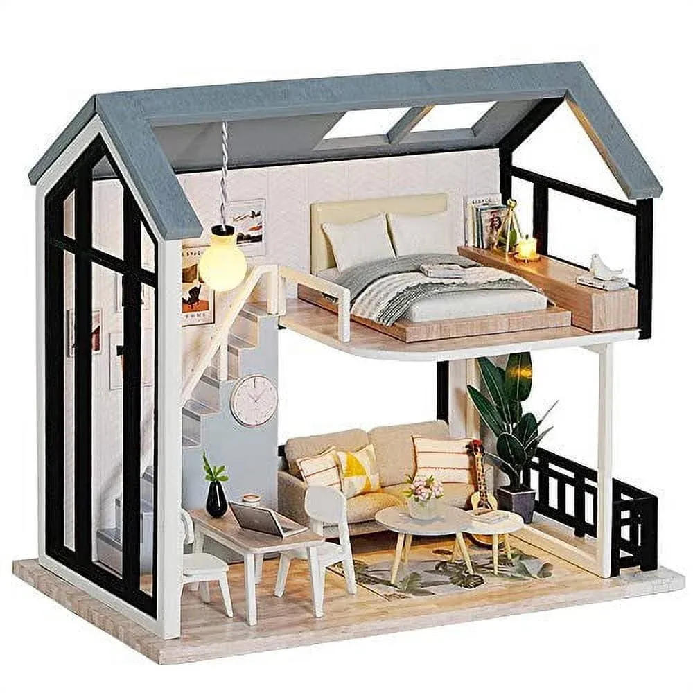 CUTEBEE DIY Dollhouse Kit Wooden Doll Houses Miniature Furniture with LED Toys for children Christmas Gift QL02 210910