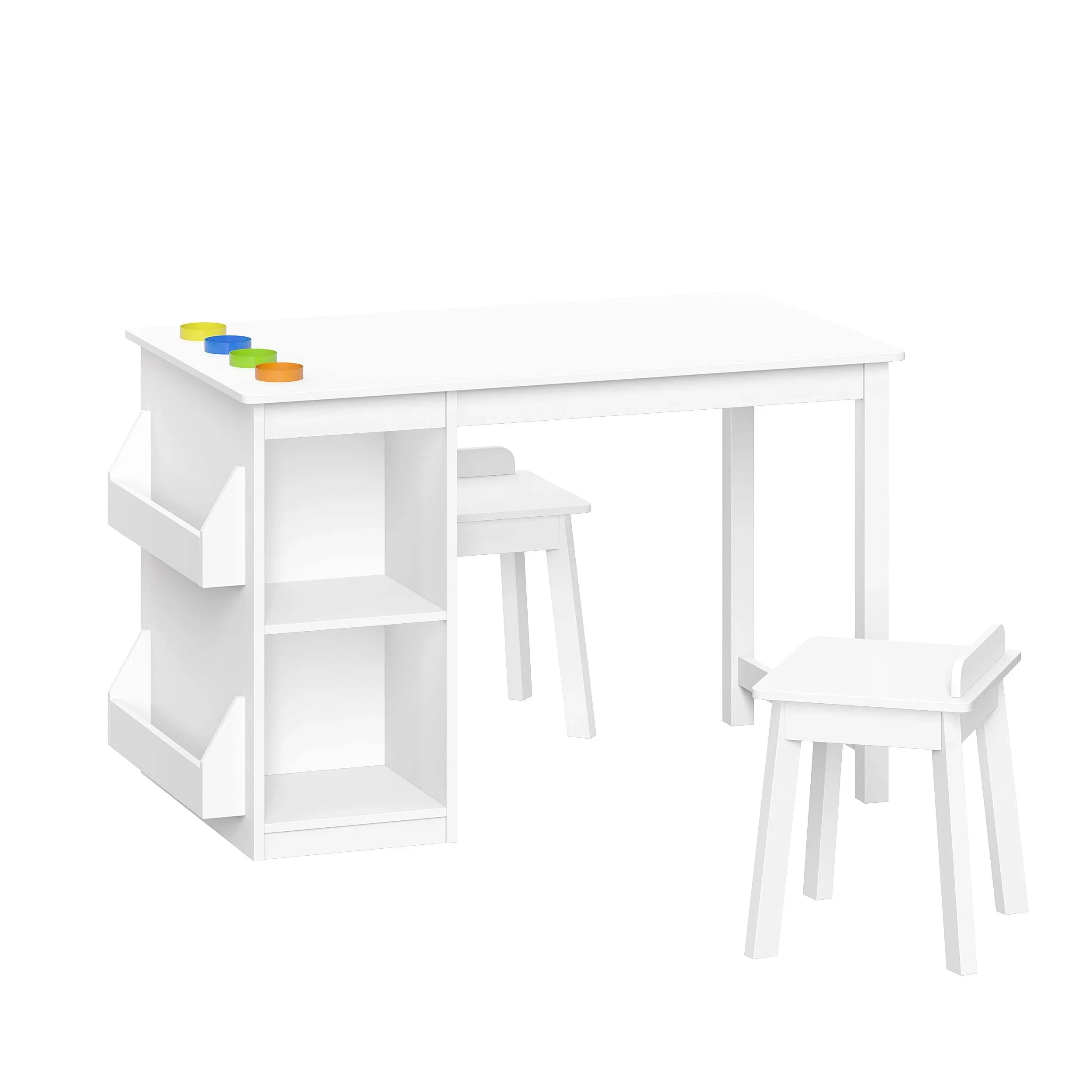 RiverRidge Kids Playroom Art Activity Table with 2 Cubbies and 2 Bookracks - White