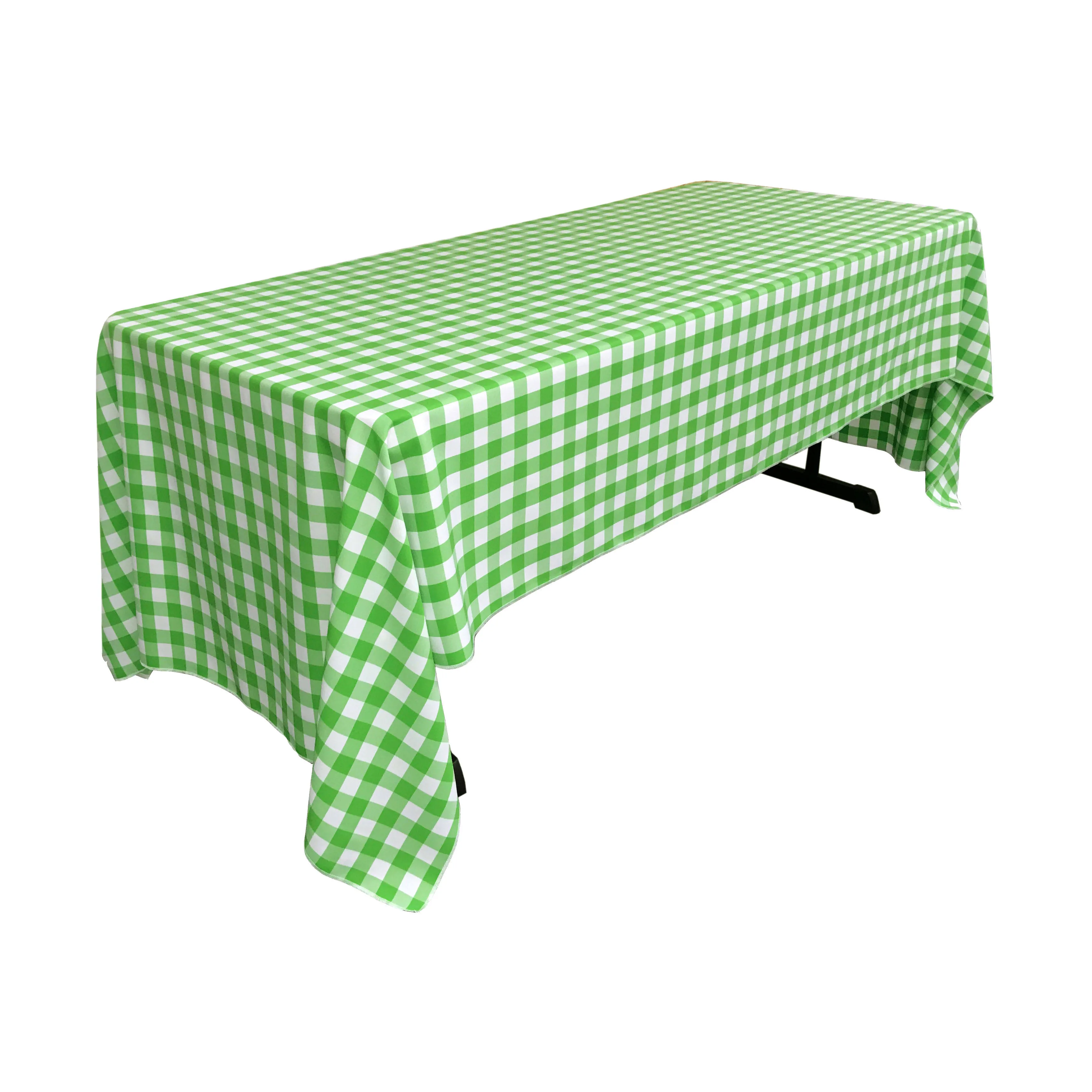 La Linen Polyester Gingham Checkered 60"x120" Rectangular Tablecloth, White and Lime