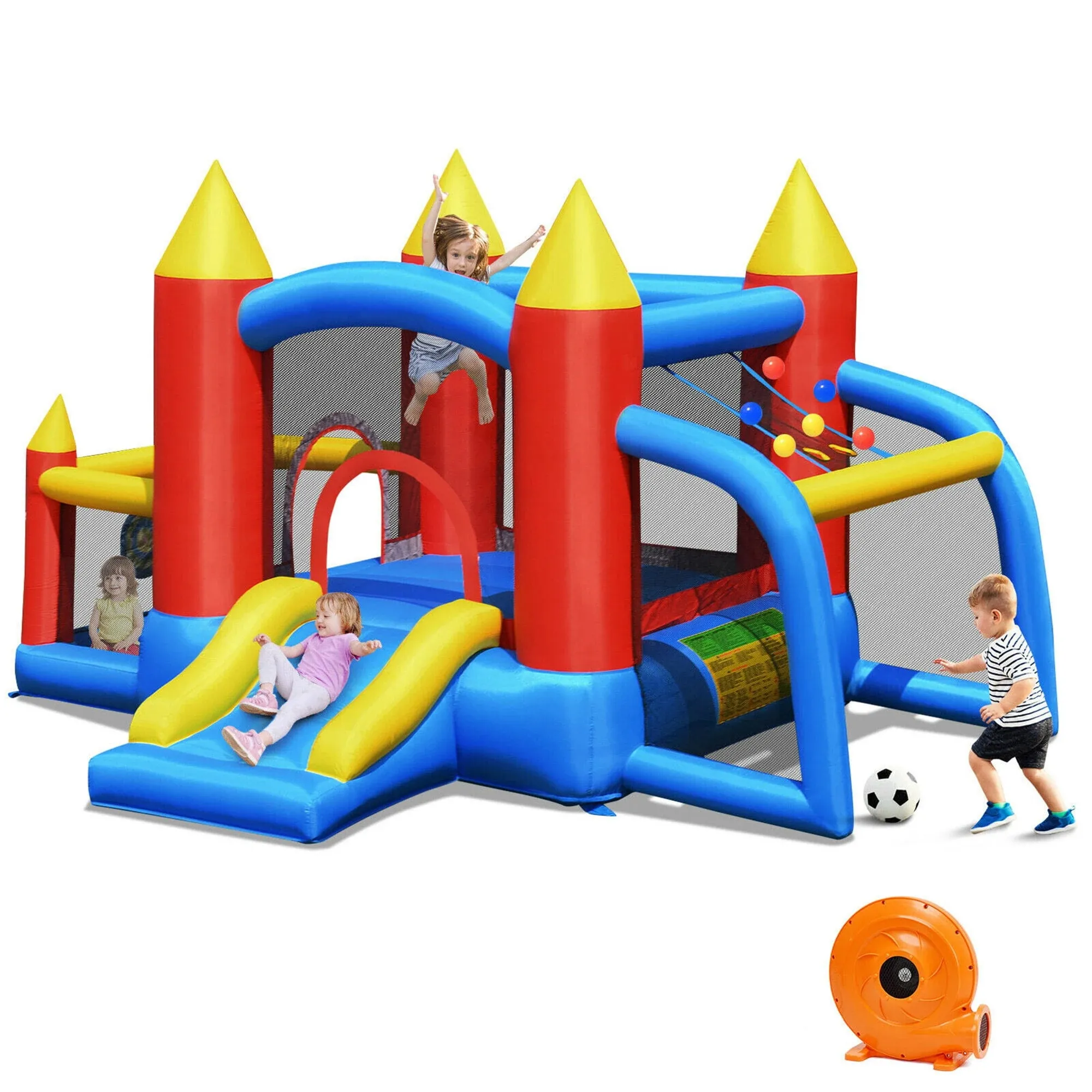 Gymax Inflatable Bounce House Kids Slide Jumping Castle w/ Ball Pit and 480W Blower