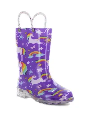 Western Chief Toddler/youth Girl's Rainbow Unicorn Lighted Rain Boot, Purple, 9