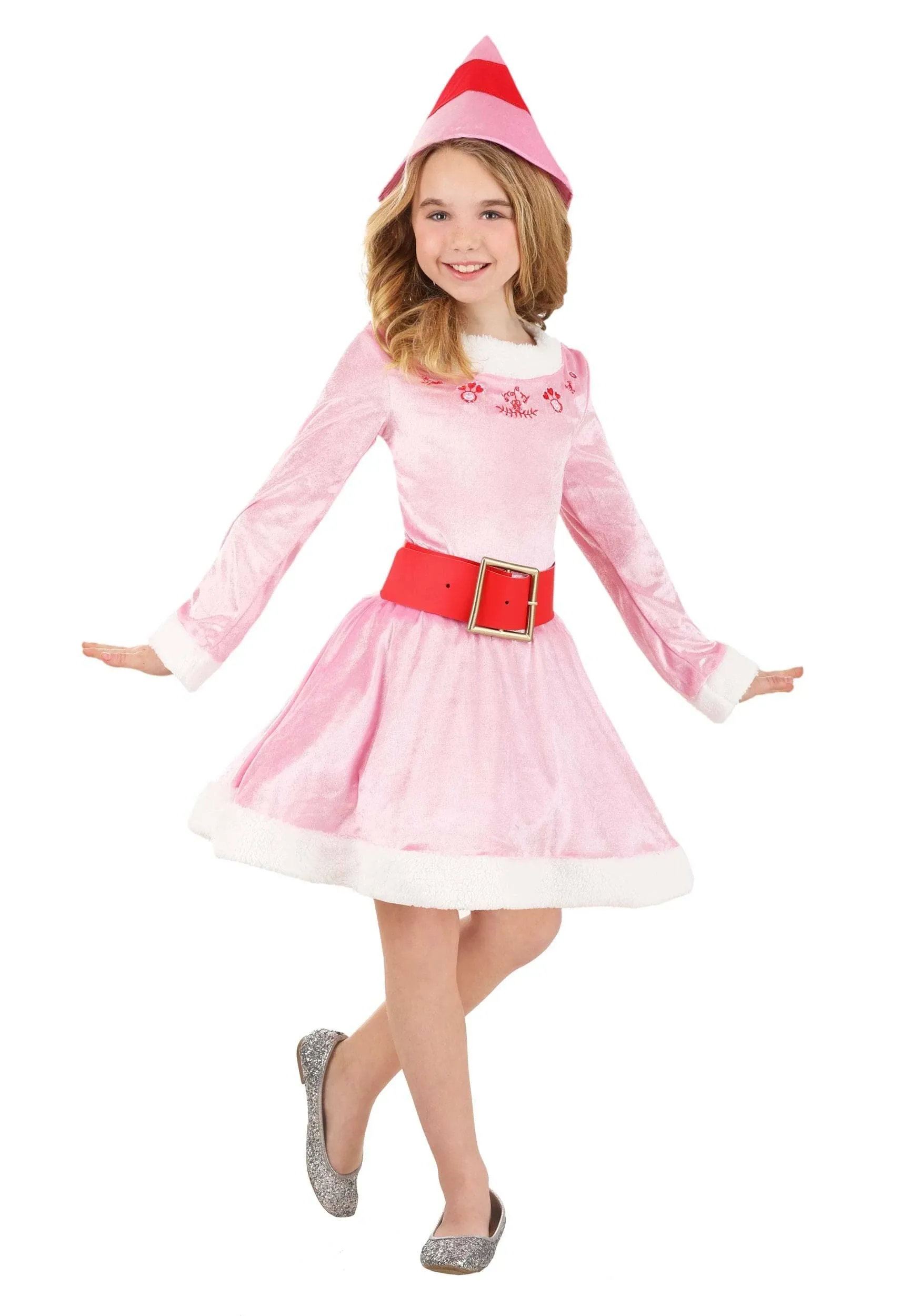 Girl's Jovie Elf Costume Dress - 3 Pc Holiday Christmas Elf Costume with Hat & Belt - Kids Elf Movie Jovie Dress