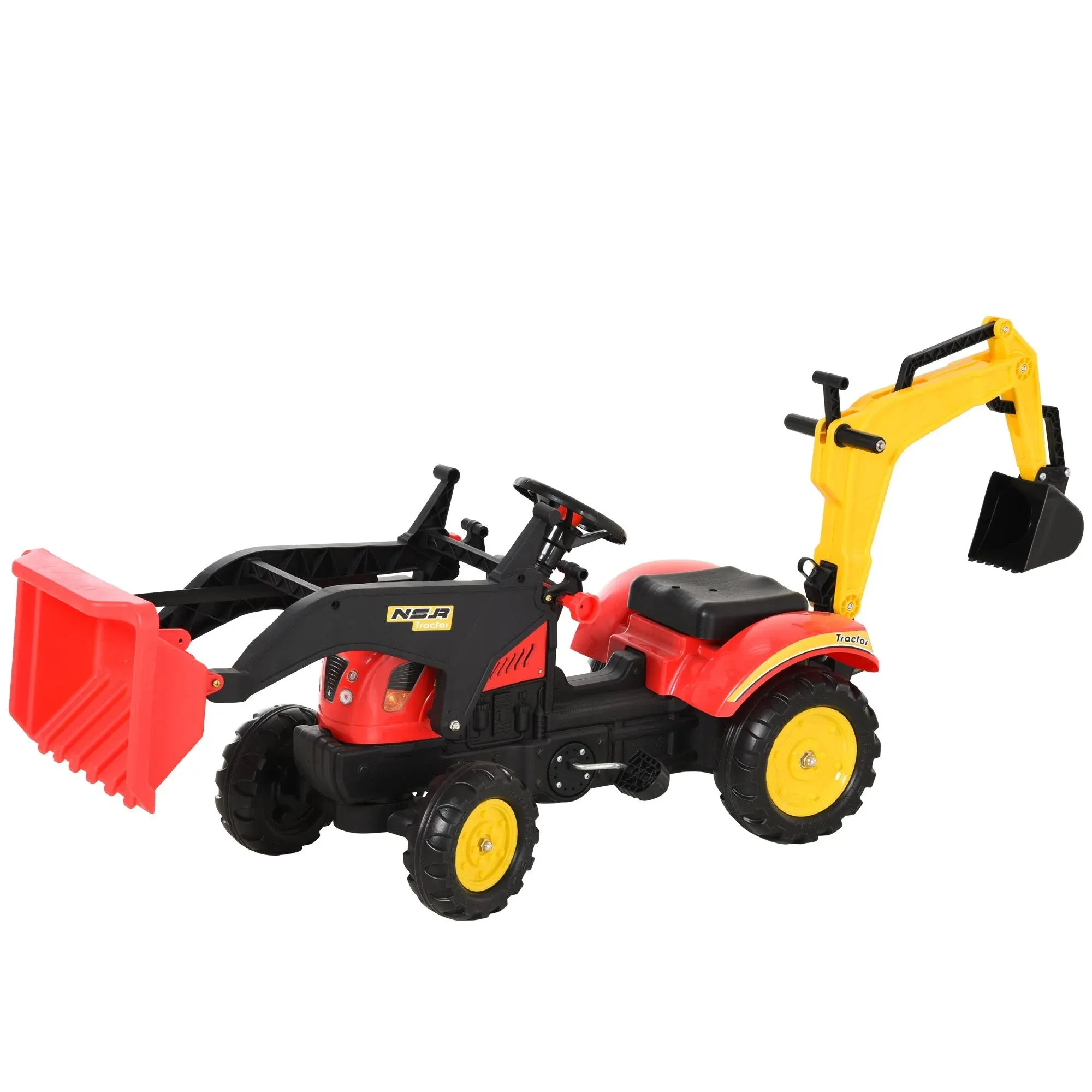 Kids Pedal Ride-On Car Excavator Construction Equipment Toy Dirt Plow Bucket