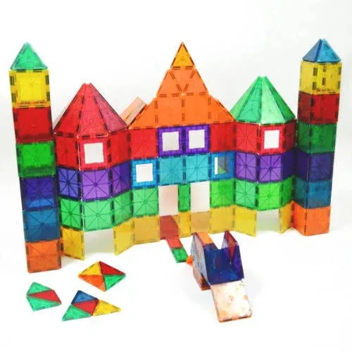 Playmags 100-Piece Magnetic Tiles Building Blocks Set, 3D Magnet Tiles for Kids