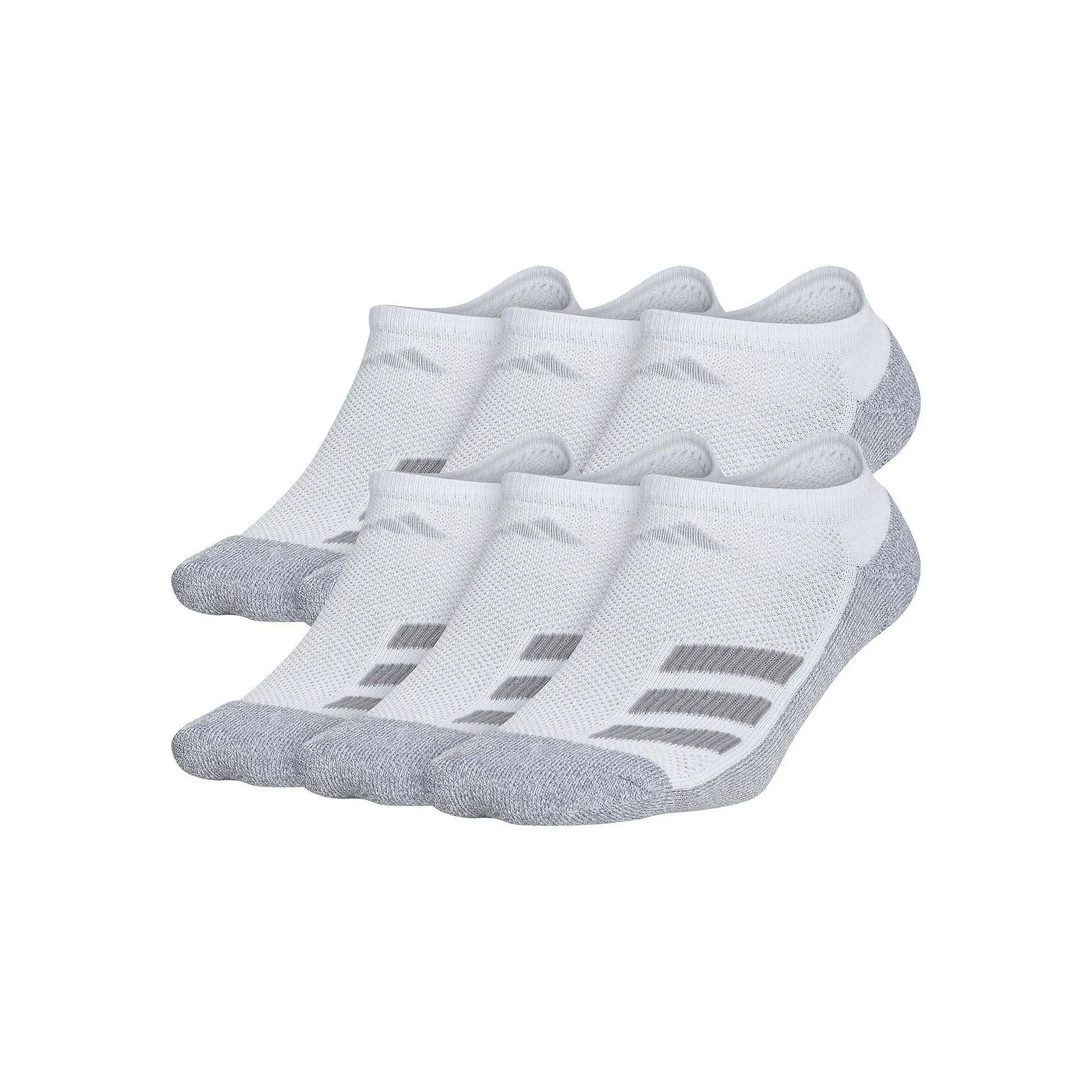 Adidas Youth Cushioned Angle Stripe No-Show Socks – 6 Pack, Large, White/White