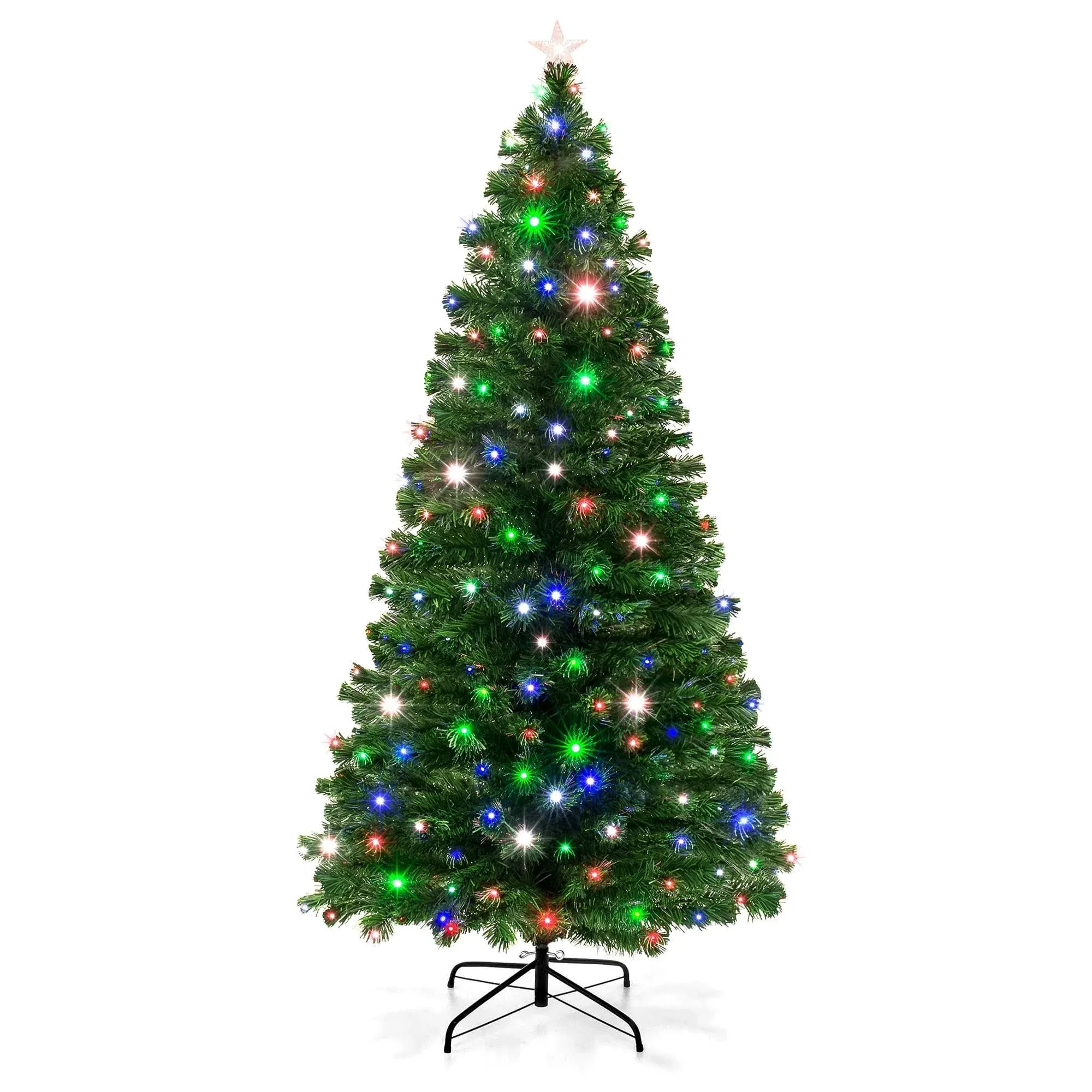 Best Choice Products 7ft Pre-Lit Fiber Optic Artificial Christmas Pine Tree w/ 2