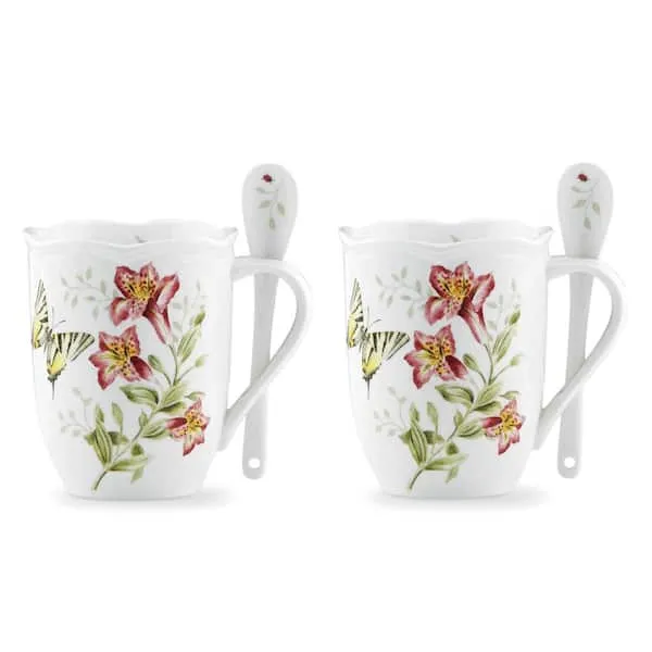 Lenox Butterfly Meadow Mugs with Spoons (Set of 2)