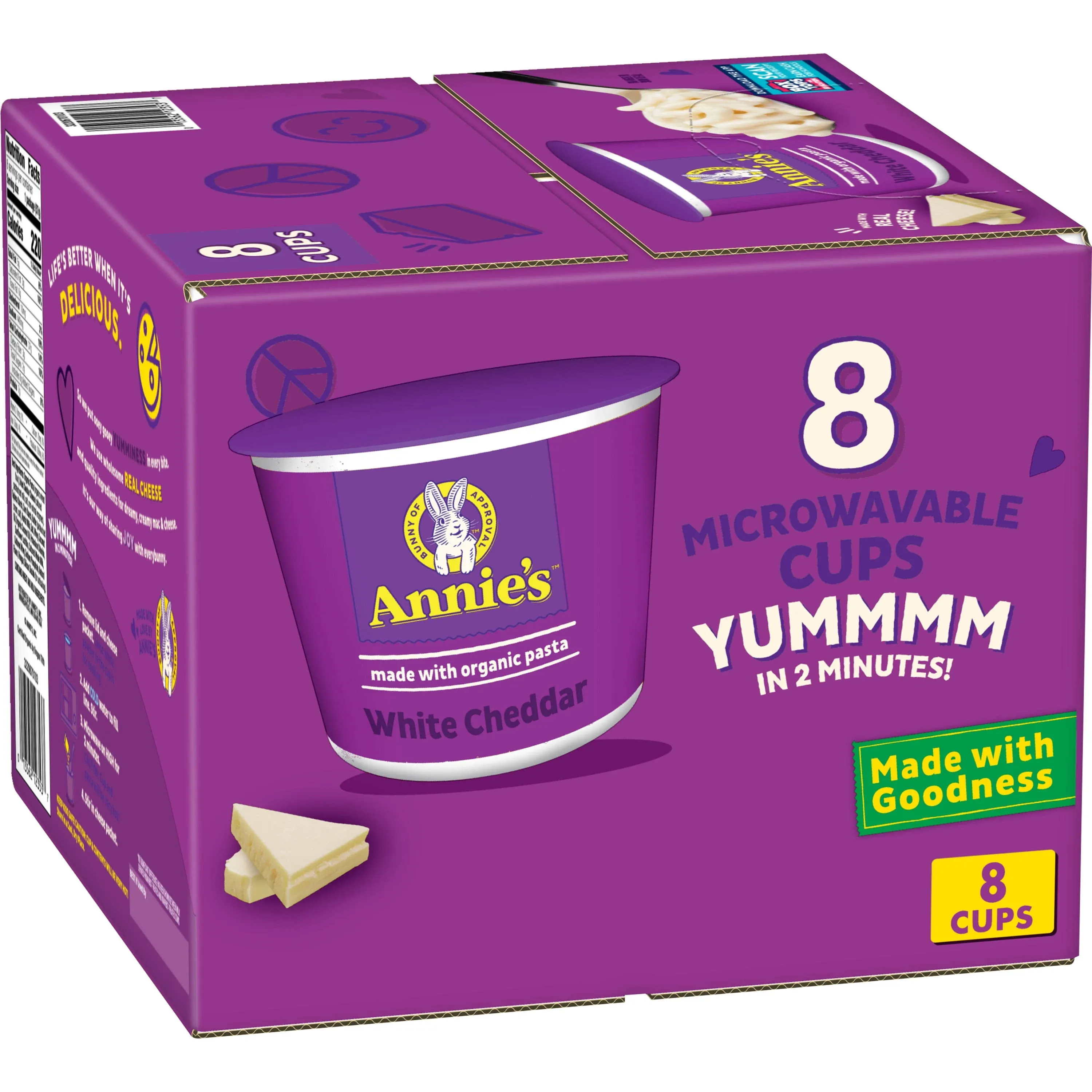 Annie's White Cheddar Microwave Mac & Cheese with Organic Pasta, 8 ct, 2.01 oz Cups