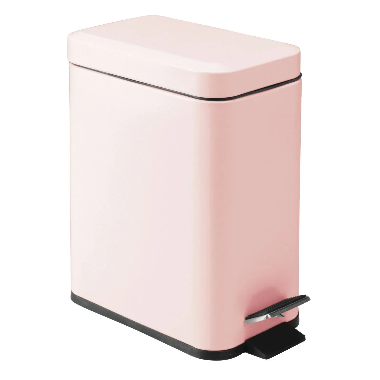 mDesign Small 1.3 Gallon Rectangle Metal Step Can, Liner/Handle, Light Pink