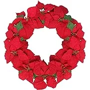 24" Red Artificial Poinsettia Flower Christmas Wreath - Unlit24" Red Artificial Poinsettia Flower Christmas Wreath - Unlit