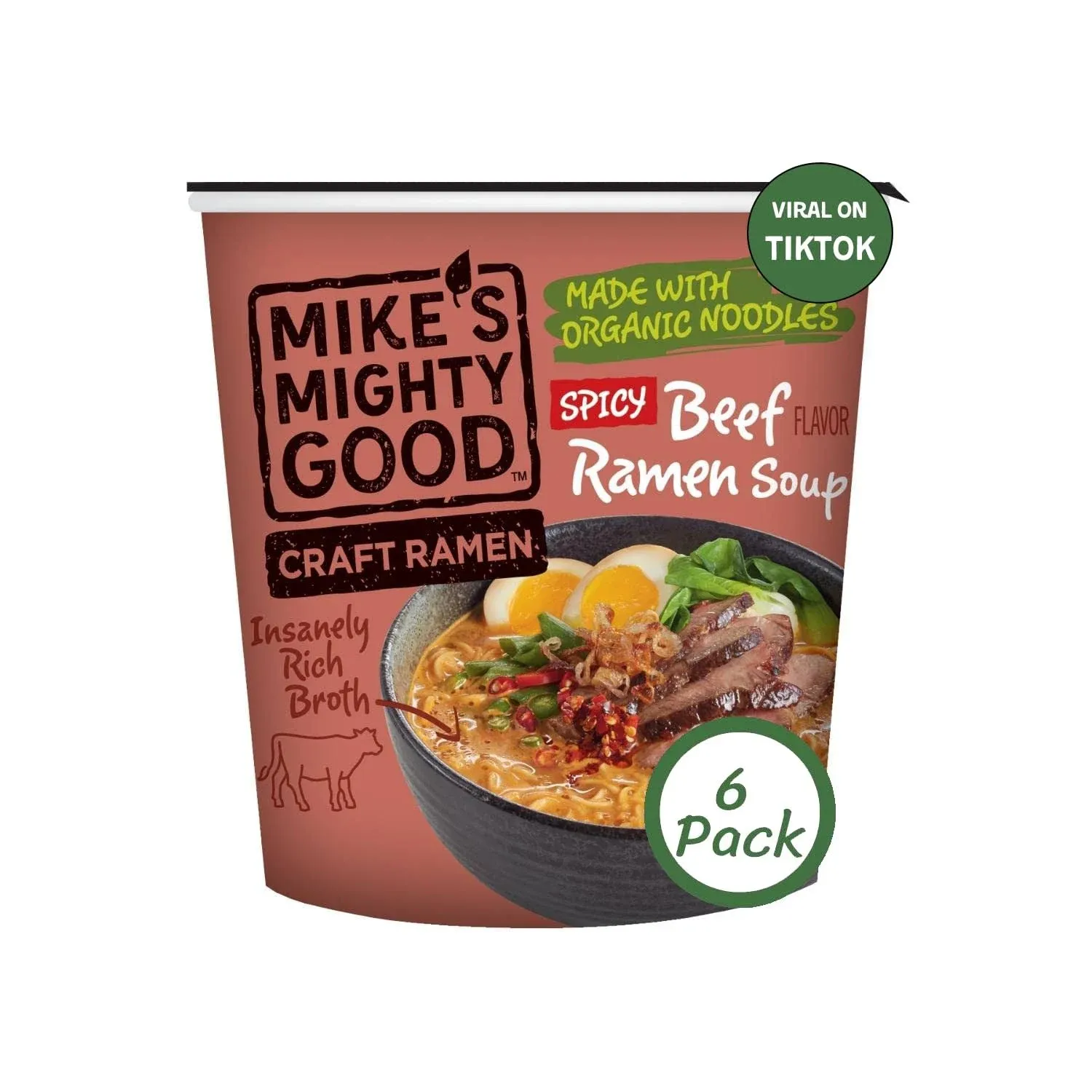 Mike's Mighty Good Craft Ramen Organic Beef Ramen Noodle Soup, 1.8 Ounces, 6 per Case, Price/Case