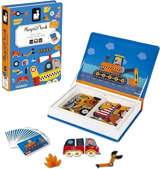 Janod MagnetiBook 69 pc Magnetic Racers Vehicle Game - Ages 3+ - J02715