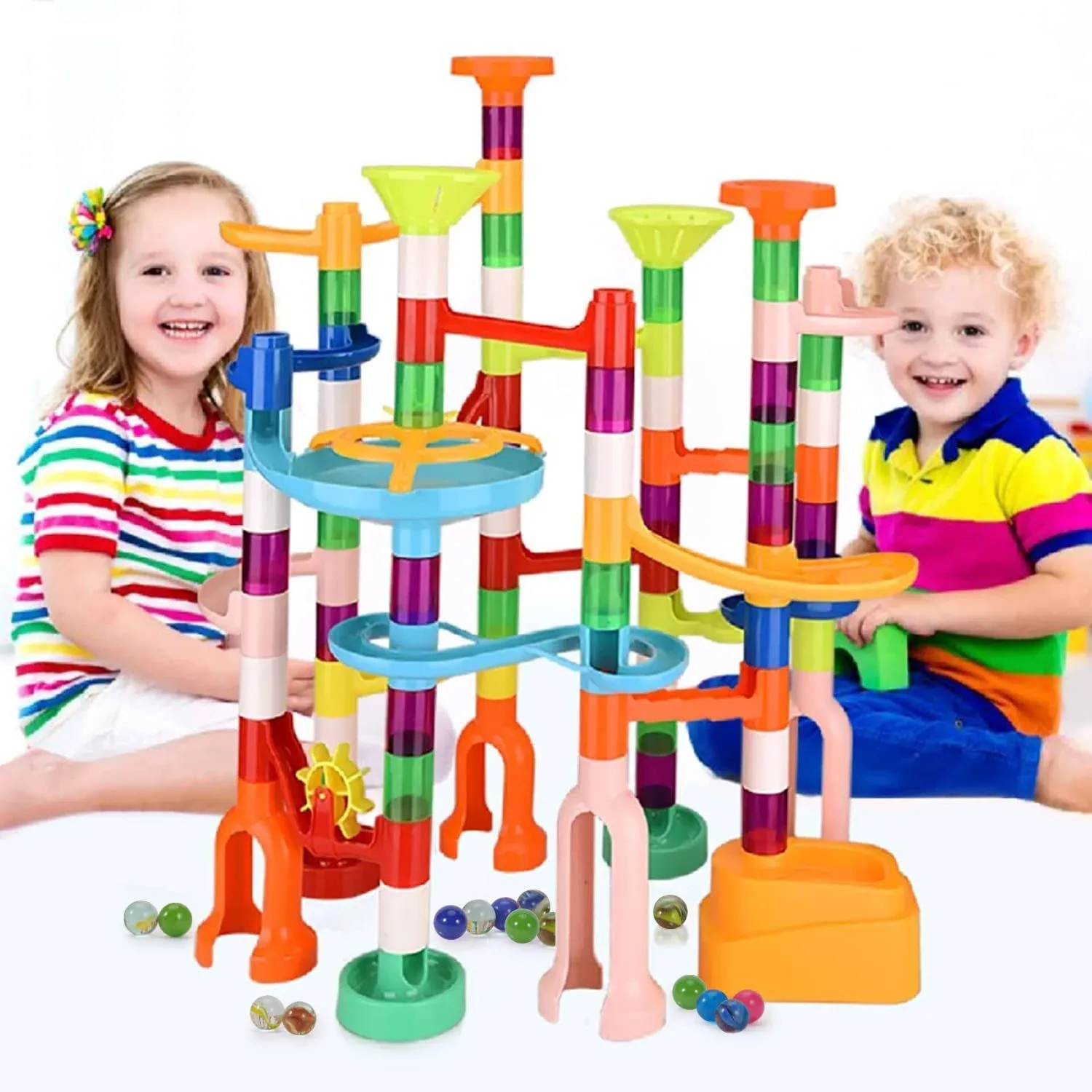 Marble Run, 135pcs Marble Maze Game Construction Building Toys for Kids, Marb...