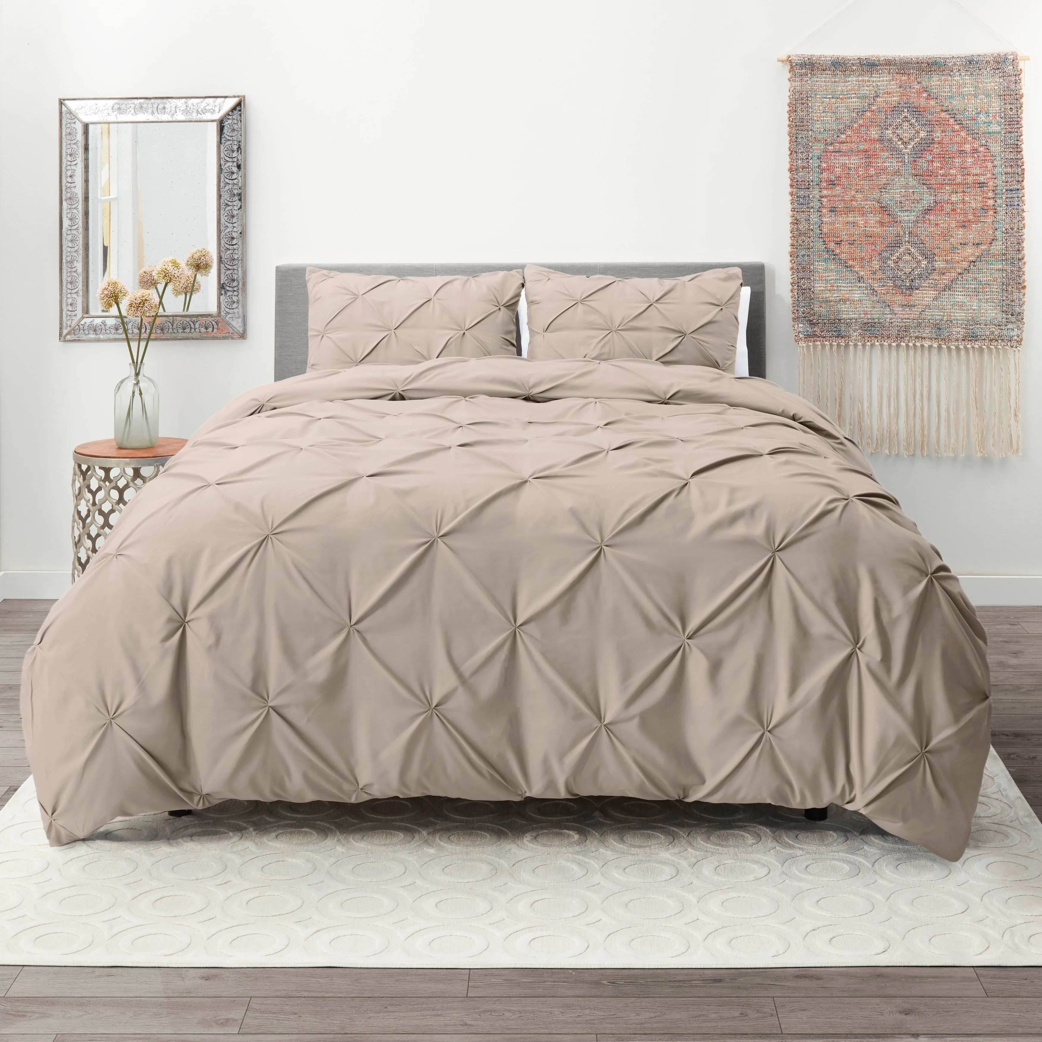 Nestl Pinch Pleat 3-Piece Duvet Cover Set - Taupe - King