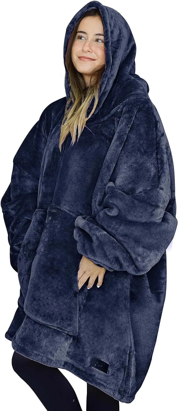 Tirrinia Navy Oversized Hoodie Blanket Sweatshirt Comfortable Sherpa Giant Wearable Blankets Gift for Adults Men Women Teenagers Wife Girlfriend