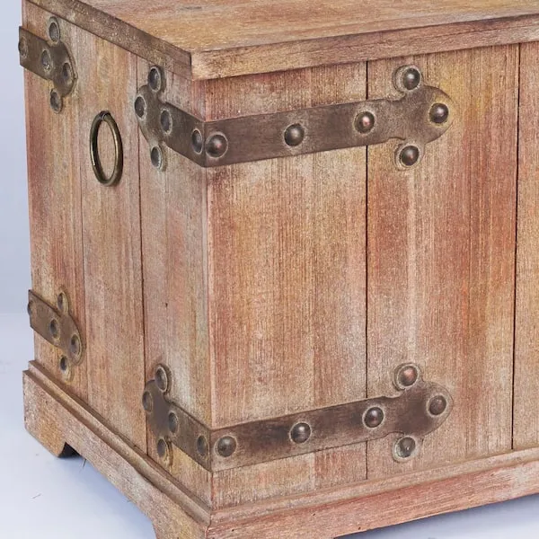 HOUSEHOLD ESSENTIALS 13 in Weathered Antique Wood Storage Trunk 9544-1