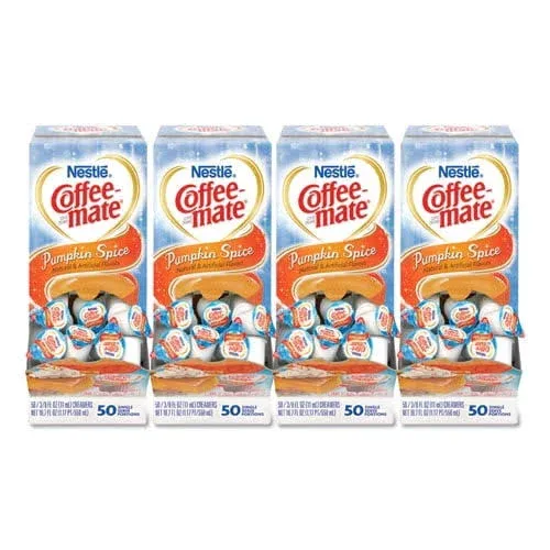 Coffee mate&#174; Liquid Coffee Creamer, Pumpkin Spice, 0.38 oz Mini Cups, 50/Box, 4 Boxes/Carton ;