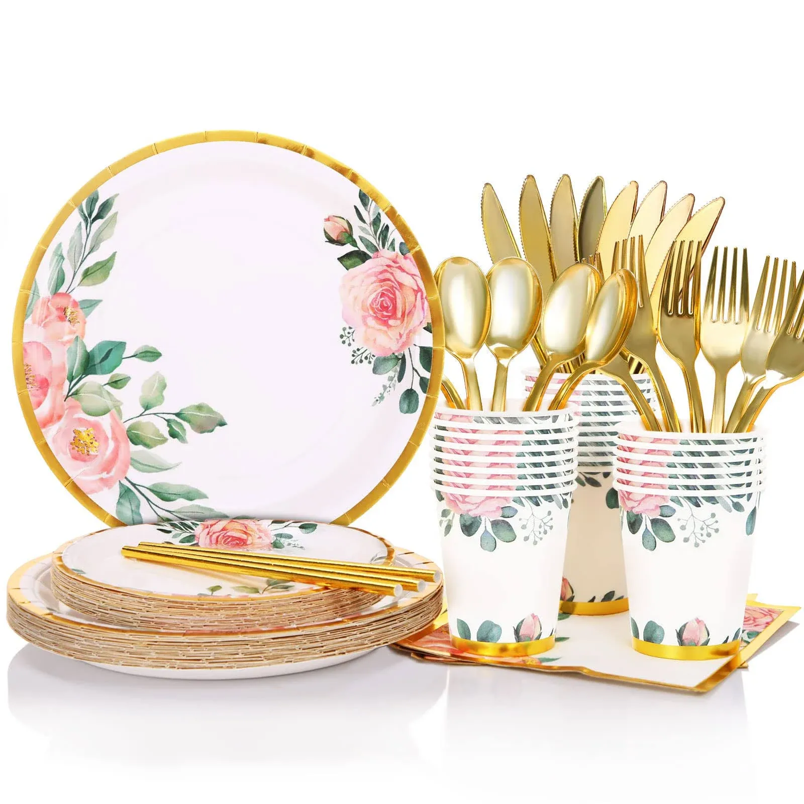 Floral Party Supplies Bridal Shower Paper Plates and Napkins Sets for Garden ...