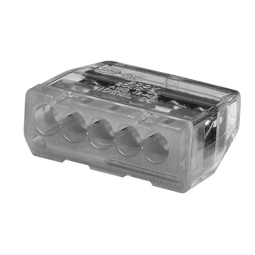 IDEAL, Wire Connector, In-Sure, Push-In, Size: 0.355 IN Length X 0.907 IN Width X 0.729 IN Height, Connection: 5 Ports, Wire Size: 12 AWG - 20 AWG Solid, 14 AWG - 16 AWG (19 Strand Or Less) 18 AWG (7 Strand Or Less) Stranded, 12 AWG - 14 AWG (19 Strand O