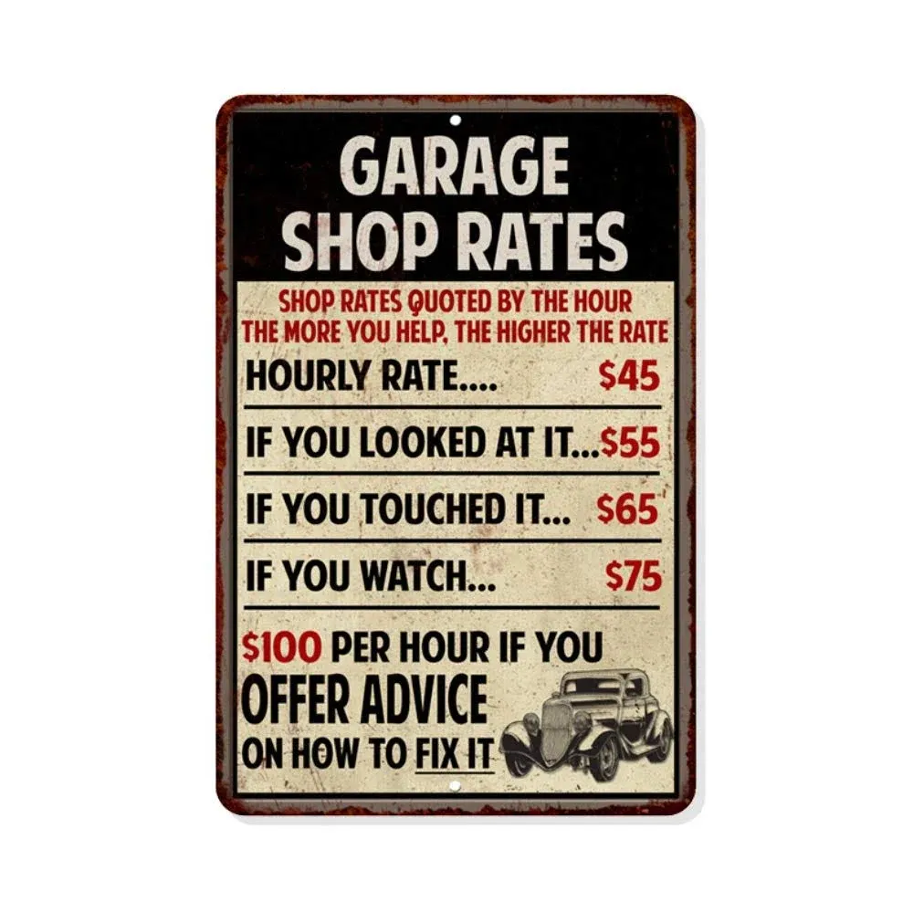 Shop Rates Sign Garage Rustic Wall Décor Mechanic Signs Pops Decorations ...