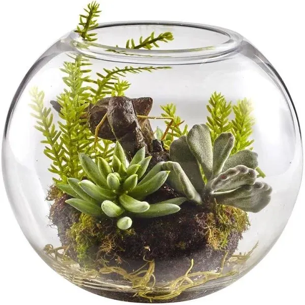 Nearly Natural Mix Succulent Garden with Glass Vase