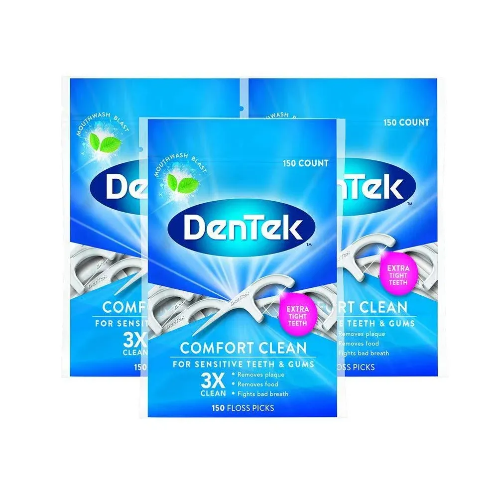 3-Pack DenTek Comfort Clean Sensitive Gums Floss Picks Soft &amp; Silky Ribbon 150ct