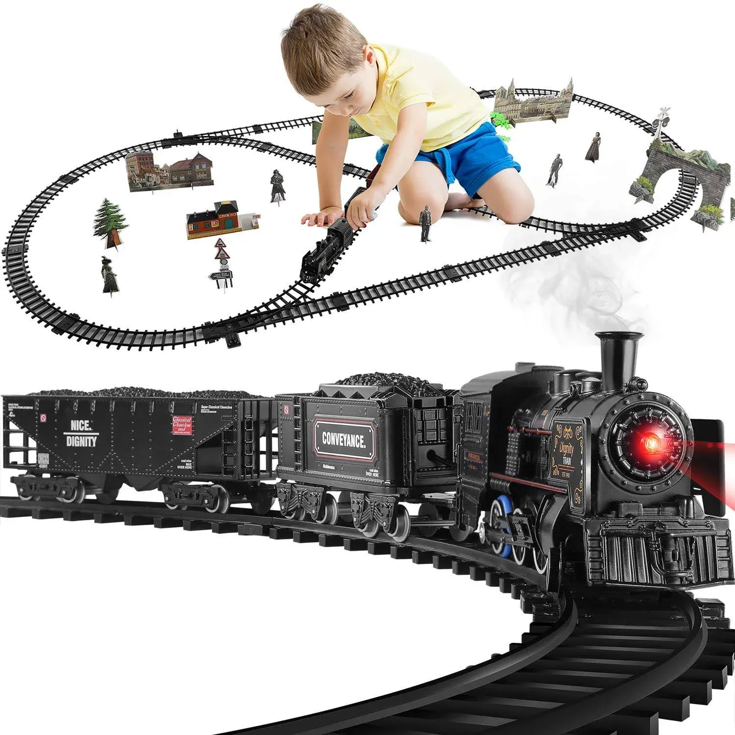 Baby Home Electric Model Train Set with Realistic Train Sound Lights and Smoke 2 ...