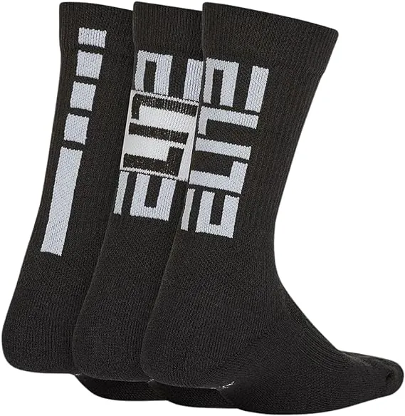 Nike Elite 3 Pack Crew Basketball Socks Youth Small White/Black