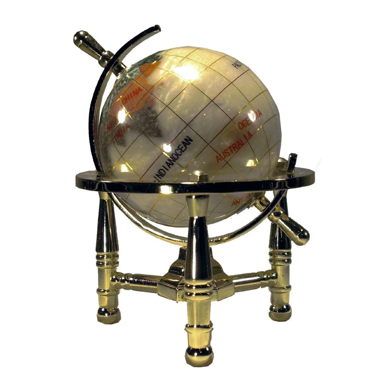 Unique Art 6-Inch Tall Pearl Swirl Ocean Mini Table Top Gemstone World Globe with Gold Tripod