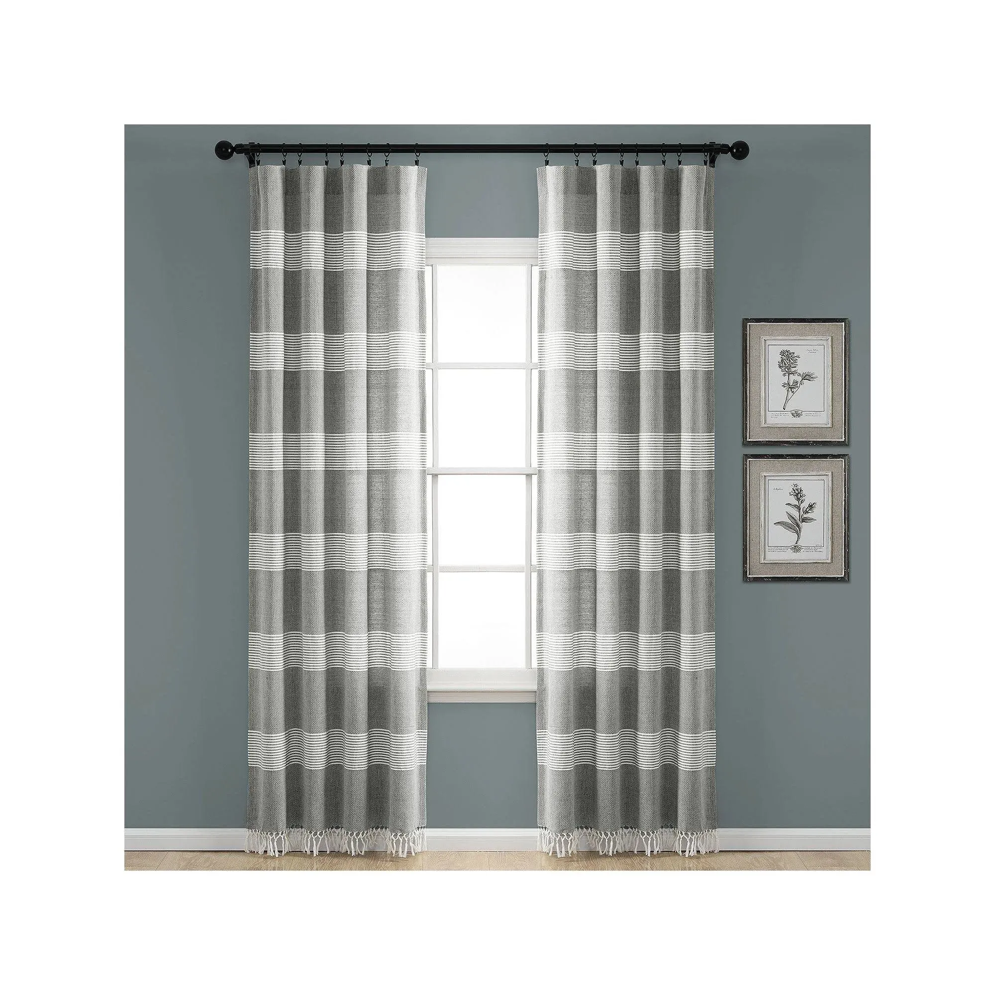 Lush Decor Tucker Stripe Yarn Dyed Cotton Knotted Tassel Window Curtain Panels - Gray