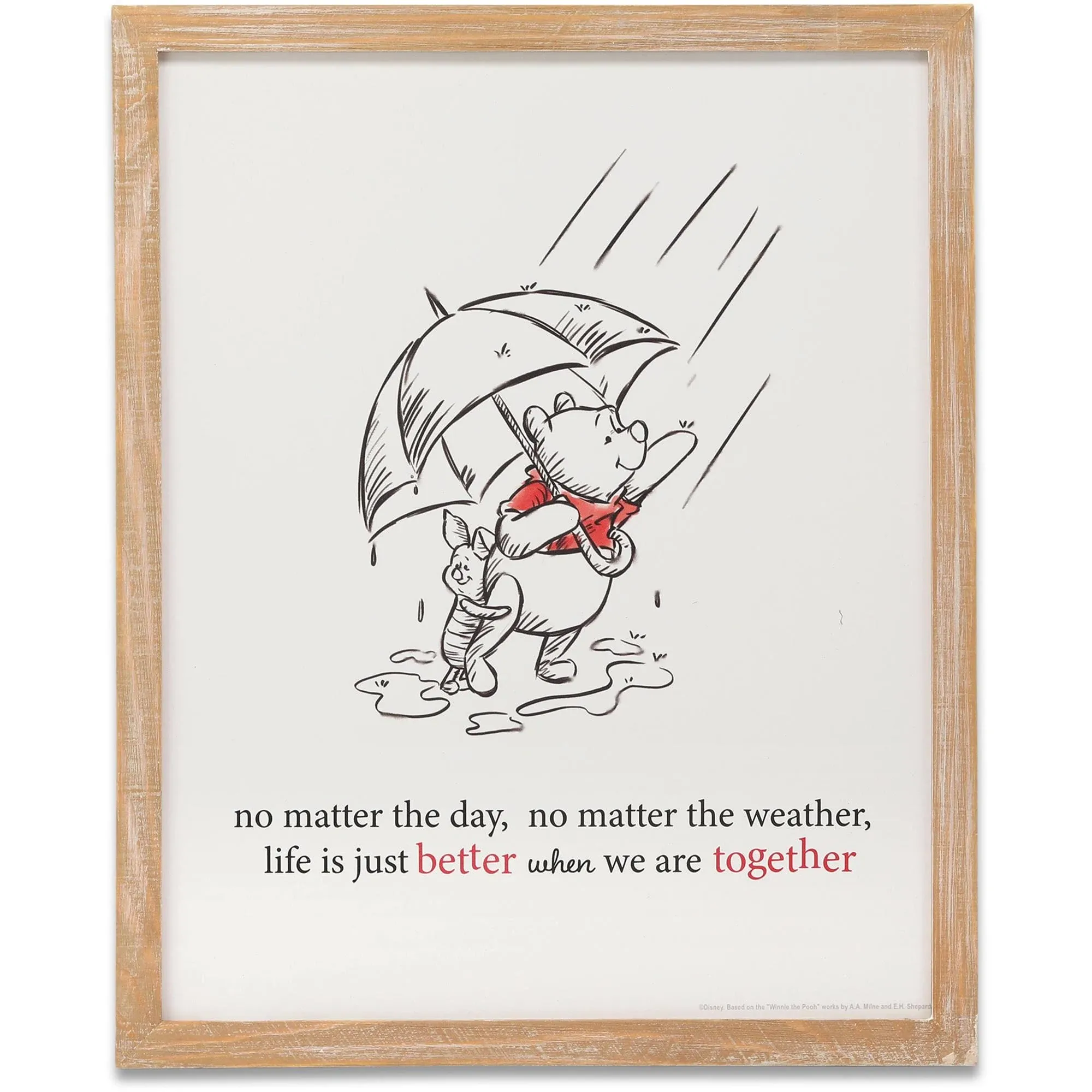 Disney Winnie the Pooh Better Together Framed Wood Wall Decor - Cute Vintage Winnie the Pooh Wall Art With Quote