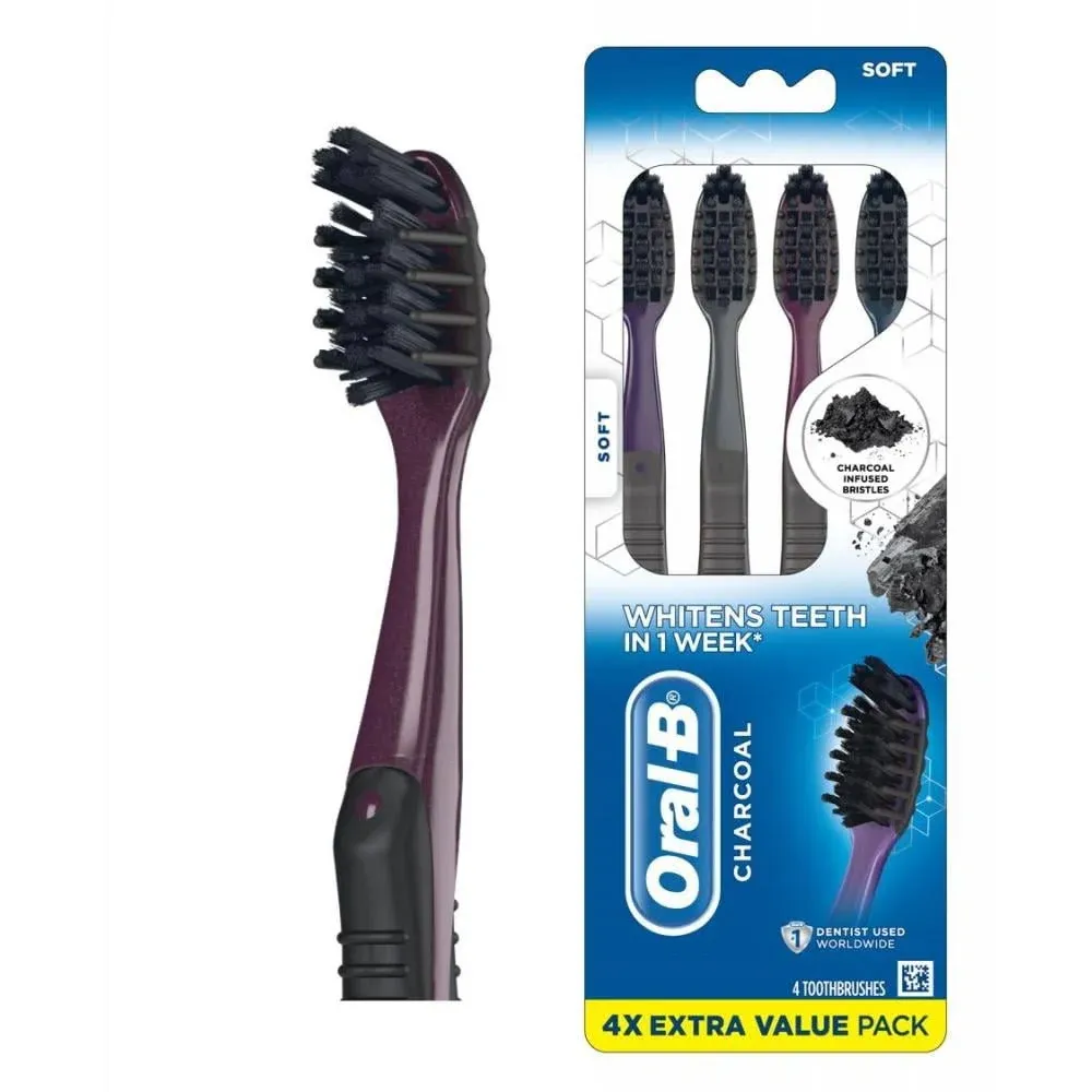 Oral-B Charcoal Toothbrush, Soft - 4 ct