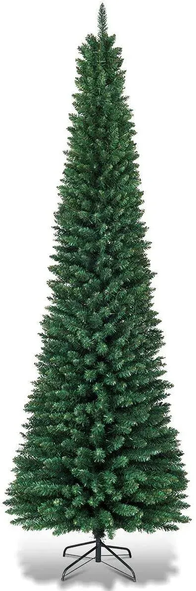 Artificial Pencil Christmas Tree, Premium Hinged Pine Tree with Solid Metal Legs, Perfect for Home, Shops and Holiday Decoration, Green (7FT)